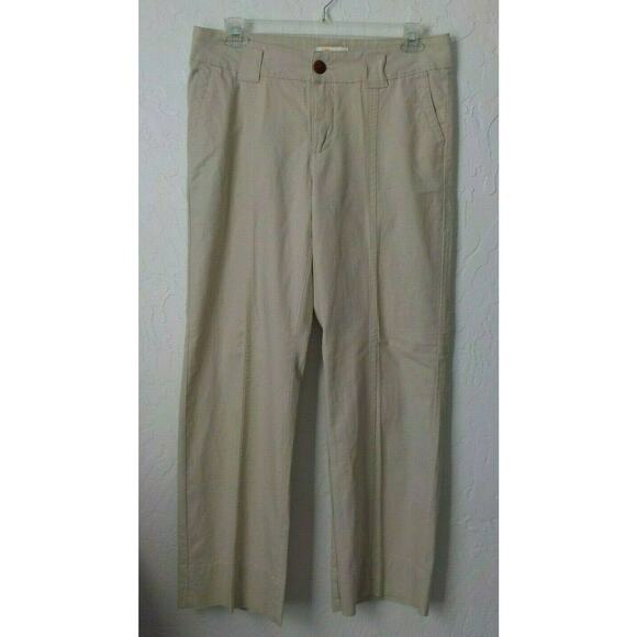 Lee One True Fit Beige Linen Pants Women size Medium Straight Leg Pockets Zip Up - Picture 1 of 8